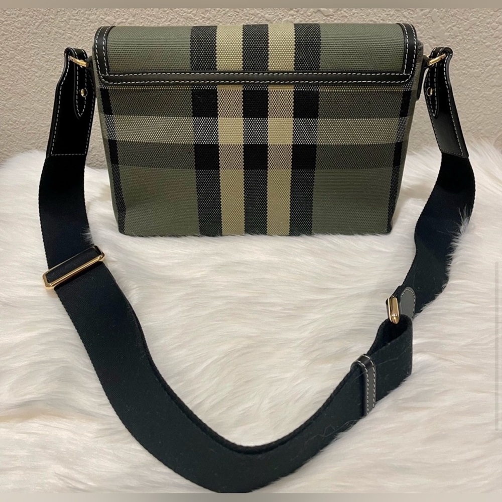 BURBERRY Check Jacquard & Leather Note Crossbody - Picture 4 of 6
